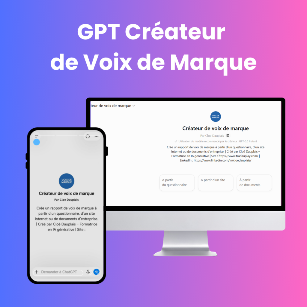 Capture PC et mobile du GPT Créateur de Voix de Marque créé par Cloé Dauplais