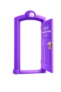 Porte violette ouverte de la catégorie IA et prompting du blog Tradauplay